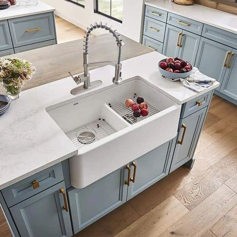 Brushed Nickel Kitchen Faucet With Pull Down Sprayer, Single Handle, Single Hole Mount For Farmhouse Sinks, RV, Utility Bar And Laundry Rooms