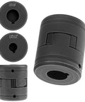 Front and side view of Rugged Flexible 3 Piece L Jaw Coupling Set For Log Splitters Half Inch To Three Quarter Inch Bore HT250 Steel