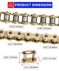 520 Gold Motorcycle Chain Set With 110 Links And Chain Breaker dimensions shown with measurements