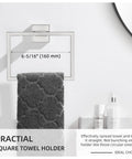 Simple Hand Towel Holder In Brushed Nickel Made From SUS 304 Stainless Steel Square Bathroom Towel Ring For Wall Mount 7.09 Inches With Modern Square Design And Durable Build Great For Hand Towels Face Towels Wash Cloths And More Everyday Must Have, shown mounted on wall displaying towel