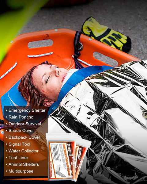 Rescue using 5 Pack Emergency Thermal Blankets Heavy Duty Mylar Space Blanket with all weather heat retention.