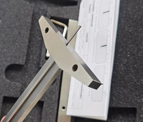 Close-up of Stainless Steel Depth Gauge Caliper with Detachable Wide Jaw Bridge 0 to 6 Inch Range 150 mm.