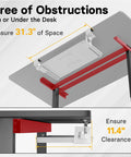 Under Desk Keyboard Tray With Smooth Pull Out Track showcasing adjustable clamps and space clearance under a desk.