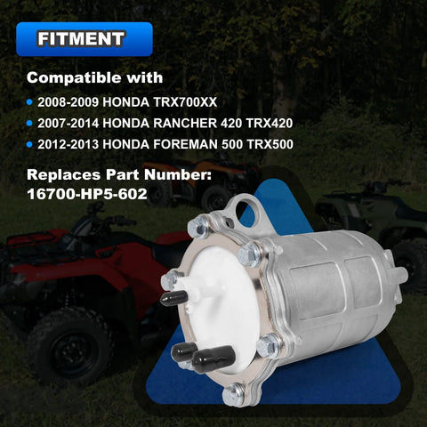 Honda Fuel Pump Replacement For Rancher 420 Foreman 500 TRX420 TRX500 TRX700XX 2007-2014 ATV Models Drop-In Plug And Play With Precision Fuel Delivery 16700-HP5-602, close-up view