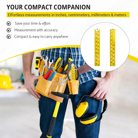 Person holding Foldable Meter Stick Ruler 36 Inch Go To Classroom Tool For Measuring In Inches Centimeters Millimeters And Meters