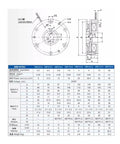 Front and side views of SMB0S2AA 24V electromagnetic safety brake with lead wire and mounting flange