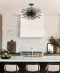 Black 20 Inch Sputnik Ceiling Light Fixture Over Table Four Lights Starburst Chandelier Modern Solid Metal Semi Flush Mount