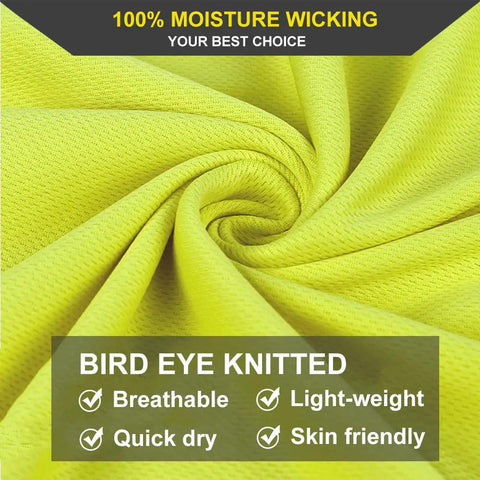 Close-up of moisture-wicking birdseye knit fabric from Hi Vis Long Sleeve Safety Shirts For Men 4 Pack Reflective Construction Workwear