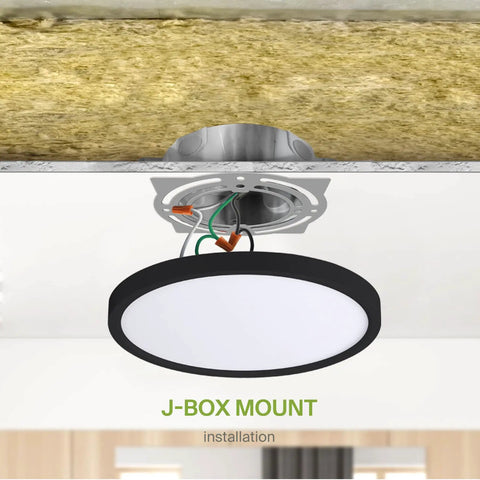 Nine Inch Round Flush Mount LED Light 18W 1460 Lumens Tri Color 3000K 4000K 5000K Dimmable installation