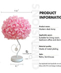 Red Rose Flower Desk Lamp With Lampshade For Nightstand Adds Cute Modern Vibe To Any Bedroom Minimalist Yet Cozy Decor Gift For Women And Girls Christmas Parties Weddings Date Night Home Office, pink rose-shaped shade, white base, dimension details.