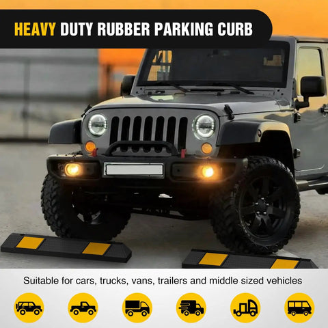 36 Inch Parking Curb 2 Pack Heavy Duty Rubber Garage Parking Stop Blocks with Reflective Stripes for Cars and SUVs
