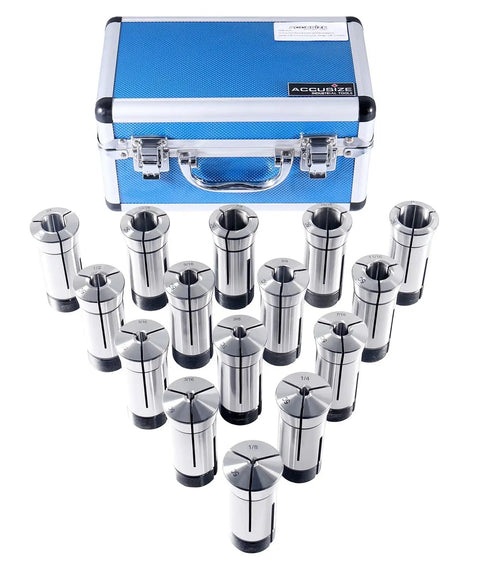 15 Piece 5C Precision Round Collets Set One Eighth To One Inch By Sixteenths Hardened and Ground for Milling Lathe Machining, Shop Ready Pro Grade Ultra Durable with Tight TIR Tolerance 0.0005 Inches, Chuck Protection and High Rigidity, in case