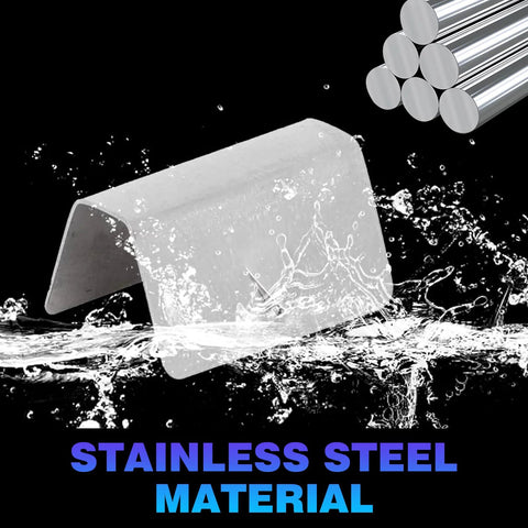 Front view of a stainless steel windshield rain deflector clip for glass channels