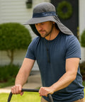 Man wearing Cooling Sun Hat With Neck Flap For Men And Women, Breathable Wide Brim, UV Protection, Instant Cooling Tech in khaki M/L