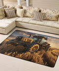 Soft Non Slip Farm Tractor Harvest Area Rug 63x48 Inches Machine Washable Low Pile Indoor Carpet in living room setting