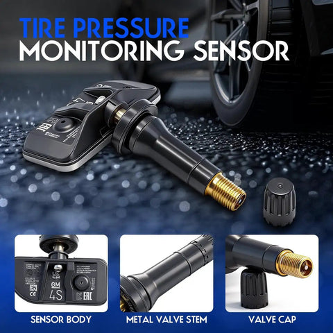 Hella Smooth Ride TPMS Tire Pressure Monitor Sensor Quick Install Replacement Fits Chevy Silverado Tahoe Suburban Gmc Sierra Yukon And Cadillac Escalade Wheel Health Monitor Replaces 13542523 close-up of sensor body with metal valve stem