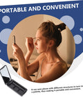 Dope New Compact Travel Makeup Palette With Mirror and lids, a woman applying makeup, demonstrating portability and convenience.