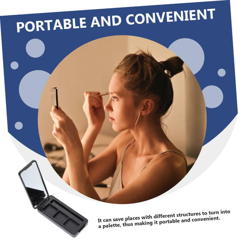 Dope New Compact Travel Makeup Palette With Mirror and lids, a woman applying makeup, demonstrating portability and convenience.