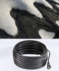 Roof Heat Cable For Snow And Ice Dam Prevention Self Regulating Heating Cable For Roof And Gutters 8 Watts Per Foot 60 Foot Length Snow Melting System Outdoor Use showing installed on roof under snow with coiled cable close-up