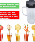 Two Pack Tall 22 Ounce Blender Cups With Flip Top To Go Lid For Smoothies And Shakes, Dishwasher Safe Mug With Handle, Replacement Parts, MB1001 250W Compatible shown with juices and fruits