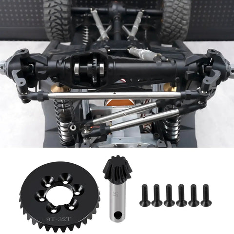 Beefy Steel Front Or Rear Spiral Cut Differential Ring And Pinion Gear Set 32T And 9T For Axial One Sixth SCX6 Jeep