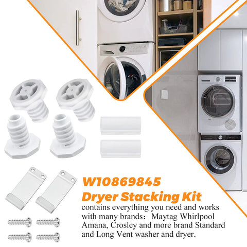 Beefed Up Dryer Stacking Kit For Whirlpool And Maytag Standard And Long Vent Dryers And Washers, W10869845 Replacement, Compatible With W10298318 W10761316 AP6047938 PS3407625, Easy Install With Screws, Clips And Brackets