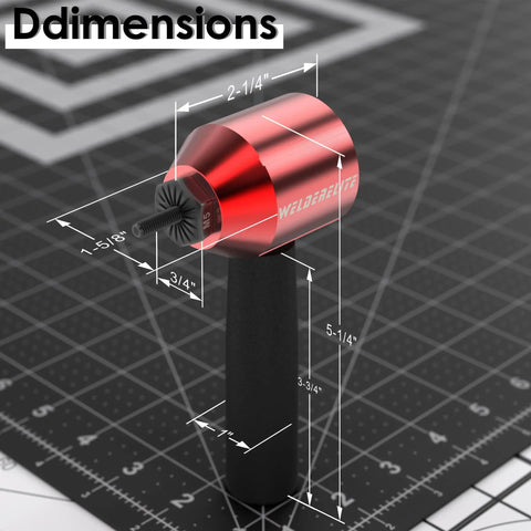 Red and black Rivet Nut Drill Adapter Kit with visible measurements and dimensions on a black grid background.
