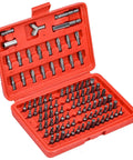 Super Cool 100 Piece Screwdriver Bit Kit With Cr-V Steel, Phillips Slotted Hex Torx Star Tamperproof And More For Drills And Impact Drivers To Crush Any Home Project Or Repair Job Out There Today. 100-piece Cr-V bit set in red case