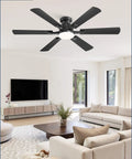 52 Inch Ceiling Fan With Lights, App And Remote, Flush Mount Low Profile Black Ceiling Fan in modern living room