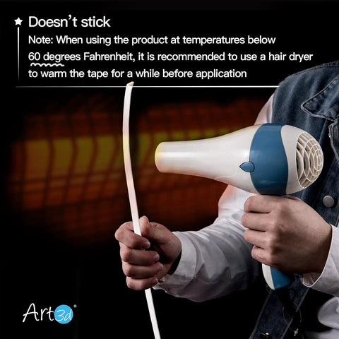 Person warming 20 Ft Peel And Stick Vinyl Corner Trim For Exterior Tile Walls And Furniture Decor White with hairdryer