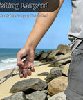 Angler holding 8.4 Inch Fishing Pliers With Safety Lock And Anti Loss Rope For Anglers on rocky shore