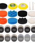 145 Piece 3 Inch Sanding and Polishing Kit for Headlight Restoration With Wet Dry Sanding Discs From 60 to 10000 Grit Pro Grade Drill Buffing Pad And Foam Polishing Pads For Auto Metal Wood Plastic Surfaces Great For DIY Projects, various pads and discs displaying grit levels and materials