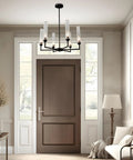 6 Light Modern Farmhouse Chandelier Pendant Lighting With Clear Glass Shades In Industrial Black Finish For Foyer