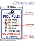 Two Pack Outdoor Pool Rules Signs 14x10 Inches Durable Aluminum Weatherproof And UV Protected Easy Mount For Pool Safety No Diving Watch Your Children Swim At Your Own Risk For Fences Or Decks.