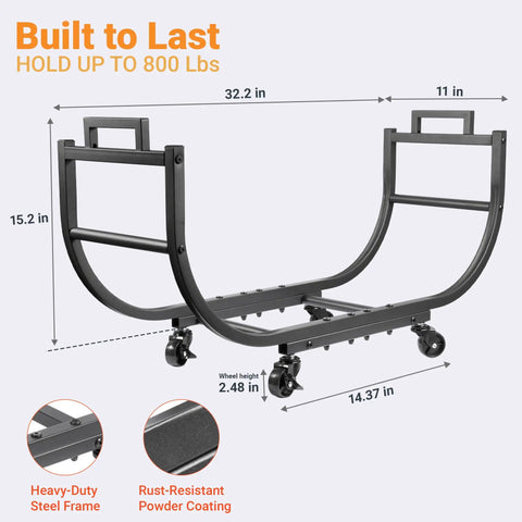 Heavy Duty Outdoor Firewood Rack 32 Inch Log Holder With Rustproof Tubular Steel Construction High Capacity Rock Solid