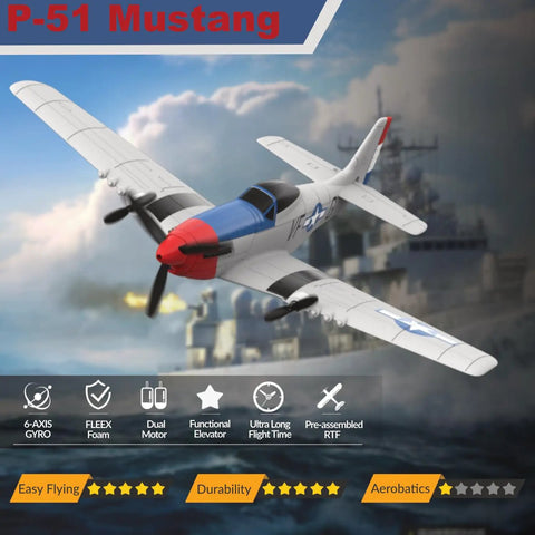 Noob Friendly RC Plane With P51 Style Fighter Look 2 4 GHz Remote Control 3 Channel Flight 6 Axis Gyro Stabilizer EPP Foam