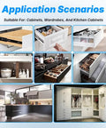 Application scenarios for 1 Inch Overlay Soft Close Concealed Cabinet Hinge With Screws, Heavy Duty 3D Alignment in various storage settings.