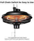 Hanging Patio Heater 1500W Infrared Ceiling Mount Heats Quickly In 3 Seconds With Adjustable Height Overheat Protection