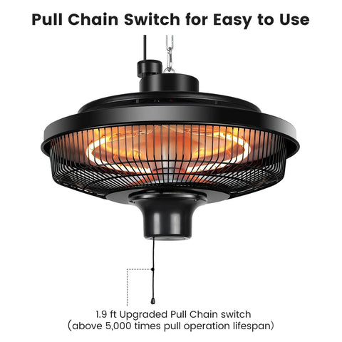 Hanging Patio Heater 1500W Infrared Ceiling Mount Heats Quickly In 3 Seconds With Adjustable Height Overheat Protection