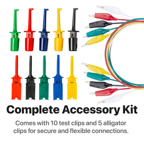 8 Channel 24MHz USB Logic Analyzer Kit With Base Module And Breadboard Breakout Board USB A And USB C Cables Test Clips And Alligator Clips For Arduino ESP32 STEM DIY Projects, test clips and alligator clips