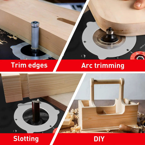 Precision Router Table Lift System With Rock Solid Aluminum Alloy Insert Plate For Woodworking Shops Micro Adjustment Down To 1 64 Inch showing trim edges and DIY projects.