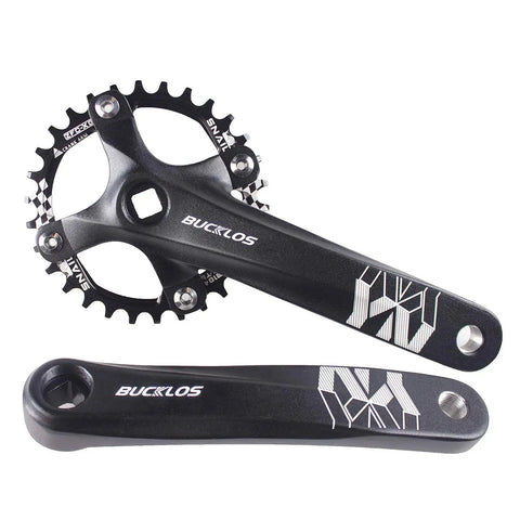 Mountain Bike Crankset 170mm Square Taper 104 BCD 30T Narrow Wide Round Chainring, black, aluminum alloy, top view