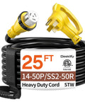 25-Foot 50 Amp Generator Cord With NEMA 14-50P To SS2-50R Or CS6375 Beefy Twist Lock Female Plug Heavy-Duty Four-Conductor Pure Copper STW RV Extension Cord ETL Listed