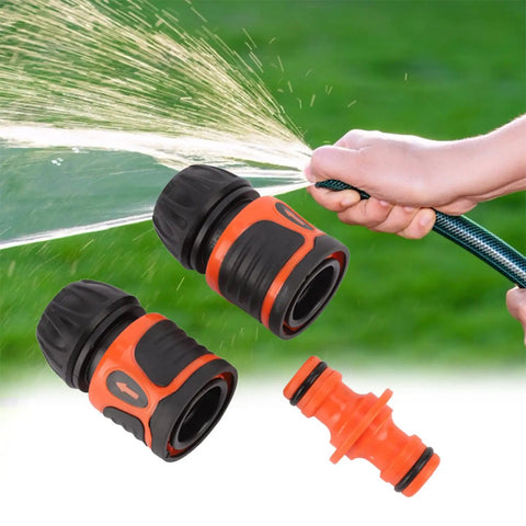 Super Easy Garden Hose Quick Connectors Upgrade Your Watering Game With Durable Abs Plastic Pipe Adapter Fitting Kit For 12 Inch Irrigation And Repair No Fuss Installation For Sprayers And Sprinklers. ABS 1/2-inch garden hose quick connector with orange adapter and sprinkler use