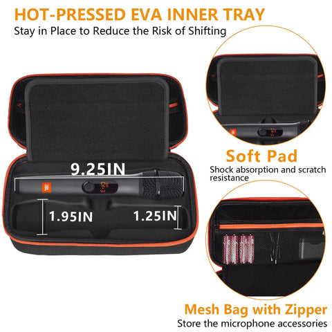 Heavy Duty Dual Wireless Microphone Case For Two Mic Systems With Tough Hard Shell And Soft Lining Plus Dual EVA Trays, open