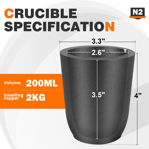 Heavy Duty Graphite Crucible With Smooth Pouring Spout For Melting Aluminum Up To 1800 C Heat Resistant Foundry Pot dimensions 3.3x2.6x4 inches