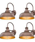 Farmhouse Barn Style Outdoor Wall Lights 4 Pack Industrial Exterior Wall Lamps In Oil Rubbed Bronze With Copper Interior