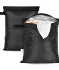 2 Pack 12X16 Inch Waterproof Wet Laundry Bags For Gym Beach Pool Grab And Go Storage, black bags with clothes inside.