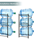 Two installation methods of Three Tier Water Jug Rack For Five Gallon Bottles Detachable Bottle Holder Organizer Space Saving
