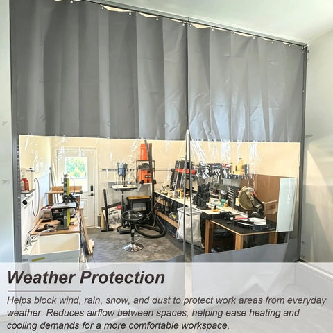 Heavy Duty Thermal Insulated Garage Divider Curtain With No Sweat Setup Track Durable Pvc Partition Barrier isolating workshop areas